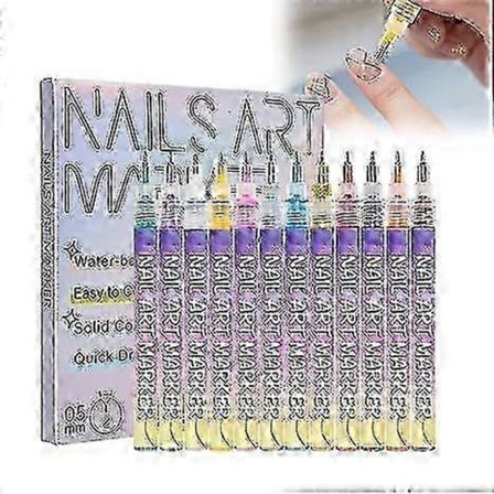12 Färger Nagelkonst Pennor Set, Nagelkonst Markörer för Gel Naglar, 3D Nagellack Pennor Graffiti Prickning Liner Penna, Ritning Målning Punkt Verktyg