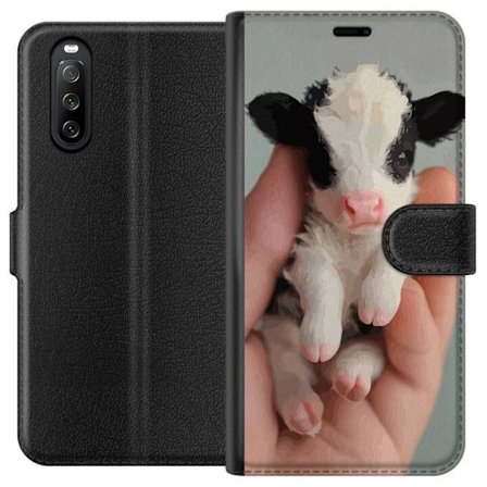 Kompatibel Tegnebogsetui til Sony Sony Xperia 10 III Sød nyfødt kalv i hånden med lyserød næse blødt pels og charmerende udtryk detaljeret sødt