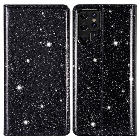 Glitter Plånboksfodral Samsung Galaxy S22 Ultra Svart