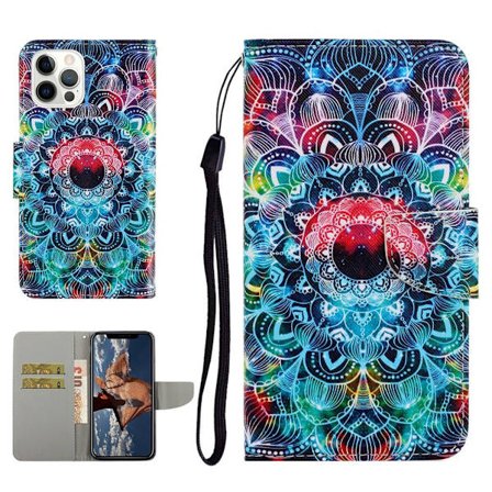 Mønstertryk Design Premium Vegansk Læder Magnetisk Spænde Flip Folio Beskyttende Pung Stativ Cover iPhone 13 Pro 6.1 tommer - Mandala