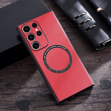 For S23 Ultra Leahter Case, Magnetisk Etui Kompatibel Samsung Galaxy S23 Ultra Magsafe Trådløs Lading Beskyttende Slank Tynn