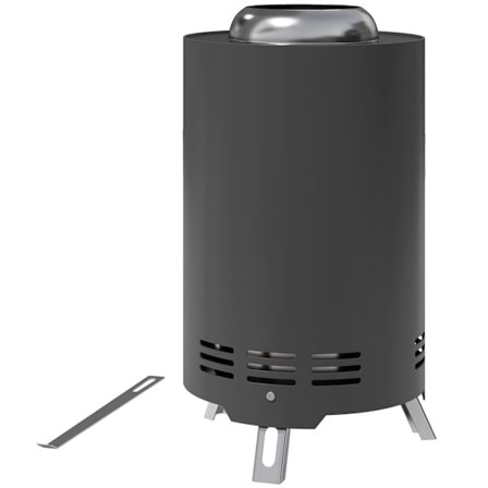 Eldskål Ø16x25cm gjord av rostfritt stål eldstad med poker rökfria eldskålar eldkorg för trädgård, balkong terrass, utomhus BBQ camping grå Aosom