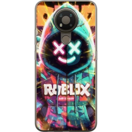 Kompatibelt Mobildeksel til Nokia Nokia 3.4 Neonfarget Roblox hettegenserfigur med lysende effekter og energifylt bakgrunn, moderne spillillustrasjon