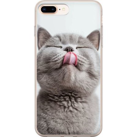 Kompatibelt Mobildeksel til Apple iPhone 8 Plus Nærbilde av søt grå katt med tungen ute, sjarmerende dyrsmotiv perfekt for katteelskere og humoristisk