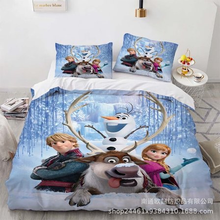 Tecknad Frozen Anime 3D Digitaltryck Täcke Prinsessa Sängkläder Tredelat Set