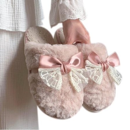 Bløde hjemmesko med farveblok-sløjfe til efterår og vinter Rosa Pink