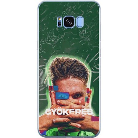 Yhteensopiva Puhelinkuori Samsung Galaxy S8 Lamine Yamal Barcelonan pelipaidassa, jossa on neonvaloja ja punaisia ja sinisiä salamoita dramaattisessa