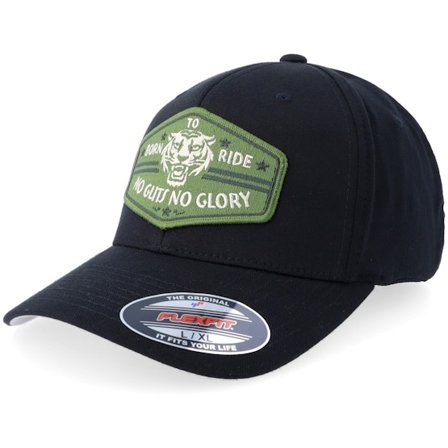 Born To Ride - Černá flexfit Kšiltovka - No Guts No Glory Tiger Green Patch Black Flexfit @ Hatstore