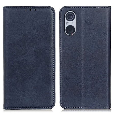 Flip Etui med Pung i Ægte Læder til Sony Xperia 5 V - Blå