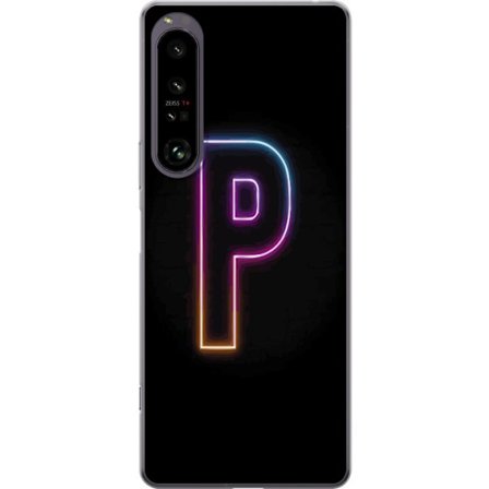 Kompatibelt Mobildeksel til Sony Sony Xperia 1 IV Minimalistisk neonbokstav P i fargegradering og lyseffekt mot svart bakgrunn i digital neonstil