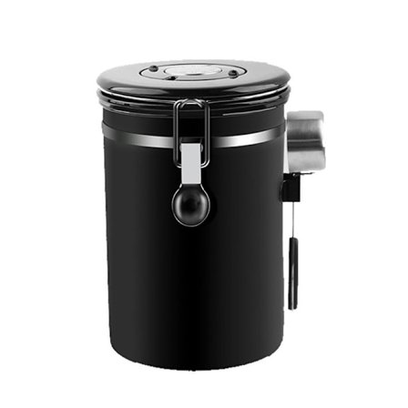 Kaffebehållare för malet kaffe med transparent fönster, datum svart