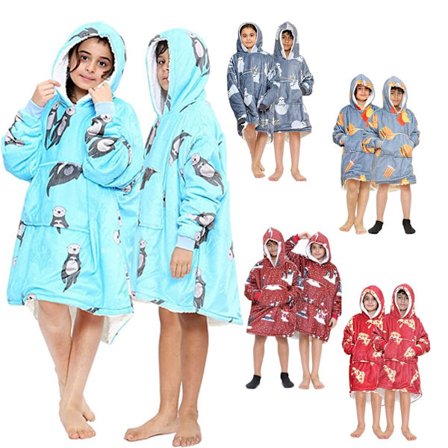 Kids Hoodie Wearable Blanket Giant Sherpa Fleece Hooded Sweatshirt Oversized