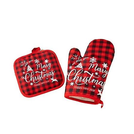 Bagehandske Tegnet Mønster Julehandske Varmebestandig Ovn Handske med Måtte til Hjemmekøkken