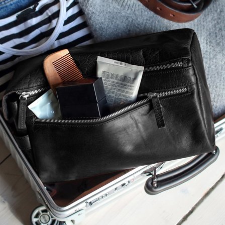 Montreal Trousse de toilette XL en cuir noir pour hommes - Trousses de toilette