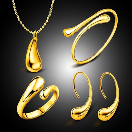 4 stk mote teardrop smykker sett for kvinner ring halskjede brace