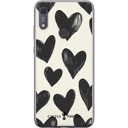 Kompatibel Mobilcover til Huawei Huawei Y6s (2019) Cactus and Friends - Bold Black Love Pattern