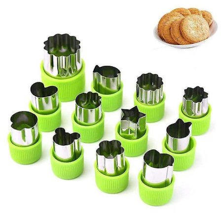 12 stk. rustfrit stål børns DIY bageværktøj frugt grøntsag skærekniv former cookie stempelform sæt