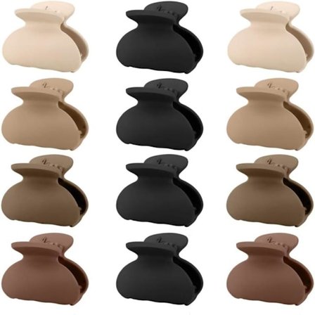 Små hårklemmer til kvinder, hårklemmer klo anti-slip mat hårklemme til piger børn mini små klo klemmer til fint tykt tyndt hår 12 stk (Brun)
