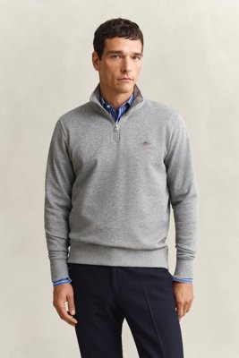 GANT - Shield collegegenser med half-zip til herre grey melange