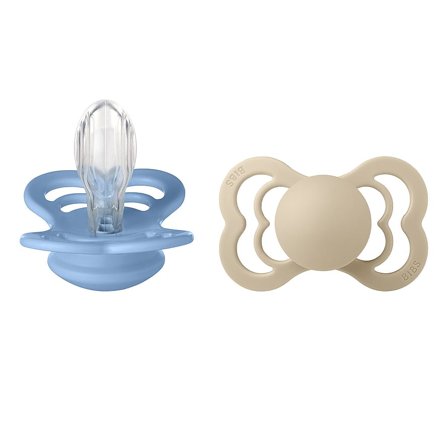 BIBS Pacifier Supreme Vanilla/Sky Blue 2-Pak Silicone Size 2, Børn & Forældre, Sutter, Silikonesutter