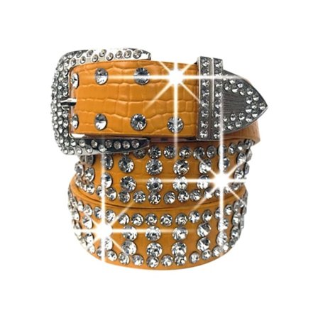 Bling Bling Diamond Leather Belte Pin Spenne Midjebånd GUL