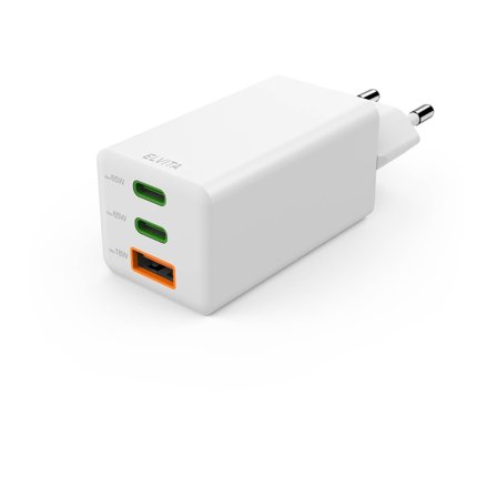 Elvita - Lader Mini-Charger GaN 2 USB-C+1 USB-A 65W Hvit