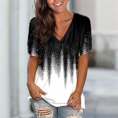 Kvinnor Kortärmade Toppar V-ringad T-shirt