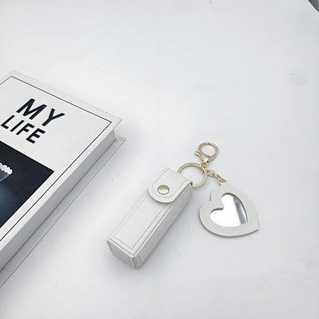 PU læder bærbar lip balm opbevaringsetui nøglering, læbestift opbevaringsetui med mini spejl