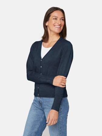 JENSEN - Langærmet Cardigan - Navy - V-hals