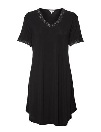 Bamboo Short Sleeve Nightdress With Nattkjole Svart Lady Avenue*Betinget Tilbud