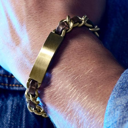 Nomen | Bracelet en acier doré avec plaque d'identification - 10 mm pour hommes - Bracelets en acier