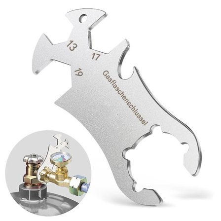 Rustfritt stål gassflaskenøkkel, multifunksjonell gassflaskenøkkel, gassregulatornøkkel med integrert flaskeåpner, utendørs gassnøkkel 6,14