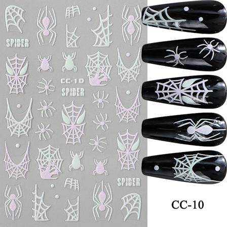 Halloween Nagel Klistermärken Svarta Katt Spöken Spindel Webbdesign Decals Holographic Själv-Adheiva Slider Manikyr Konst Och Dekoration CC-10