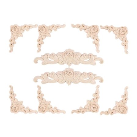 10 st Träsnidade Väggdekorationer Floral Träsnidad Applikation Hörn Dekorativ För Möbel Dörr Skåp (slingrande)