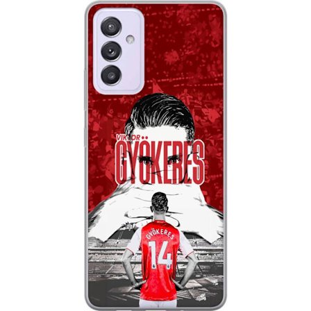 Yhteensopiva Puhelinkuori Samsung Galaxy A82 5G Punainen dramaattinen kollaasikuva, jossa esiintyy Viktor Gyökeresin muotokuva ja pelaajia takaapäin a