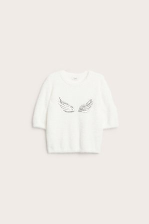 Kappahl | T-shirt z dzianiny, z cekinami | Offwhite