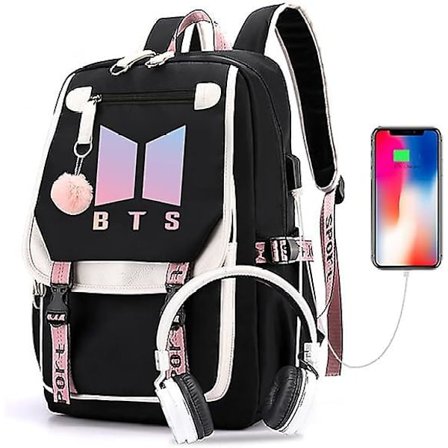 Kpop Bts School Backpack Merchandise, har USB och ljudkabelgränssnittsbrytare, lämplig för studenter, Bts Laptop-ryggsäckar och Casua