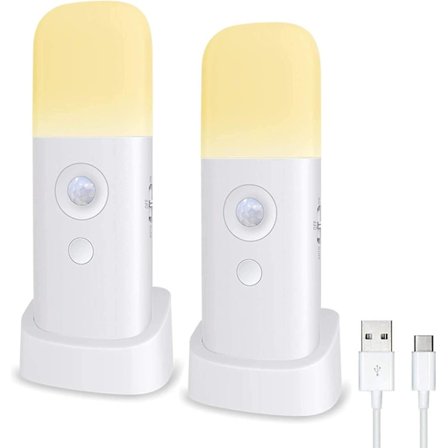 Nattlys med bevegelsessensor 2 stk. Oppladbar. Bærbar. med USB-gave