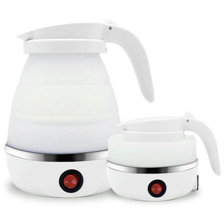 Mini sammenleggbar vannkoker - 600 ml - Elektrisk silikonvannkoker - Bærbar uttrekkbar elektrisk vannkoker - Elektrisk vannkoker med base i rustfritt 