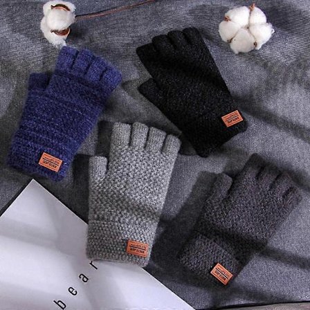 Talvialpakkasormettomat käsineet lämpimät neulotut puolisormikkaat miehille { DB} vain 1 koukku