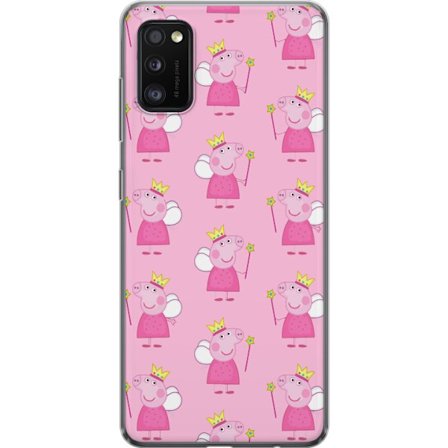Yhteensopiva Puhelinkuori Samsung Galaxy A41 Greta Gris ja Peppa Pig dinosauruksella ja eläimillä, leikkisä piirretty lasten kohtaus sinisellä tau