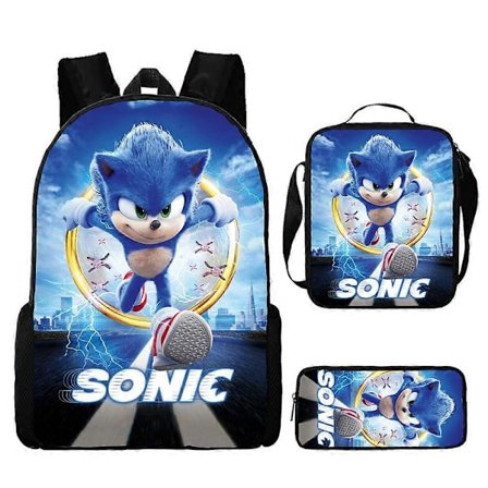 Sonic Ryggsäck Sonic Grundskoleväska Lunchväska Pennfodral Tredelat Set 24-NMAOV