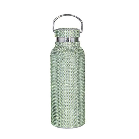 Diamant Vattenflaska Bling Strass Rostfritt Stål Termosflaska, 100% Ny grön