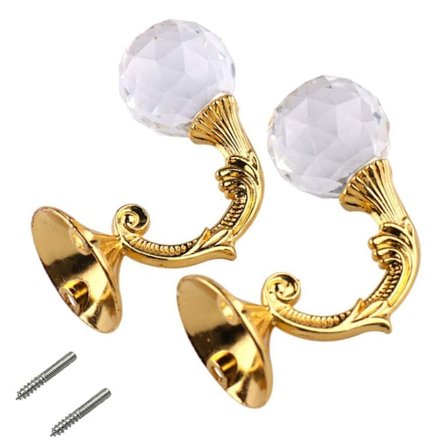 2 st Klar Kristall Gardinhållare Väggmonterad Tofs Gardinband Krok Draperi Tiebacks Krok Kläder Kappa Hatt Handduk Hängare Hållare, Guld