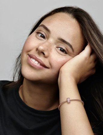 Pandora 14K Rose Gold-Plated Clip With Pink Cubic Zirconia And Silicone Grip - Pink - ONE SIZE