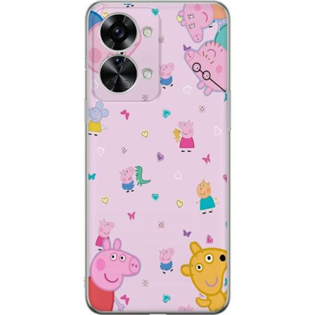 Kompatibel Mobilcover til OnePlus Nord 2T Peppa Gris med en baby i armene, morgris motiv i farverig og blød børneillustration med hjerter