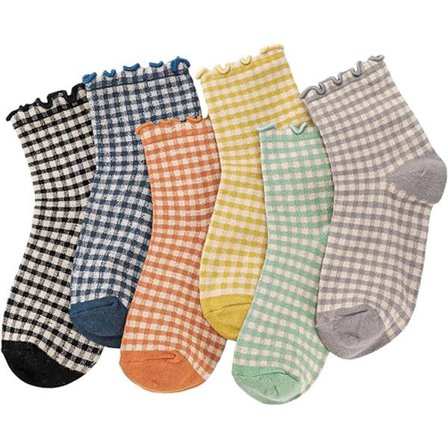 Flæsesokker - Søde ternede ankelsokker til kvinder - Casual crew sokker i strikket bomuld