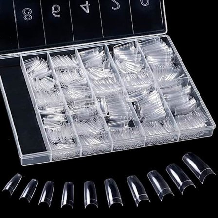 500 stk. Naturlige Falske Negle 10 Størrelser Ovale Falske Negle Fransk Akryl Stil Kunstige Falske Negletipper med Æske til Kvinder Piger