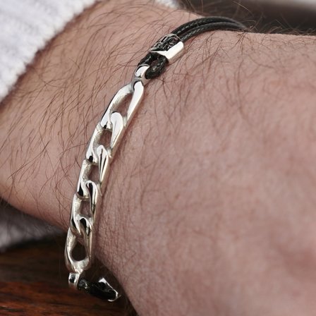 Lenn Silver-Tone Gravel Bracelet for Men - Steel bracelets
