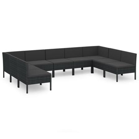 Vidaxl Loungegrupp För Trädgården Med Dynor 9 Delar Konstrotting Svart